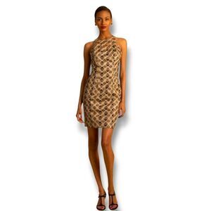 Trina Turk Ukiyo Metallic Champagne Lace Sheath Cocktail Dress Size 6